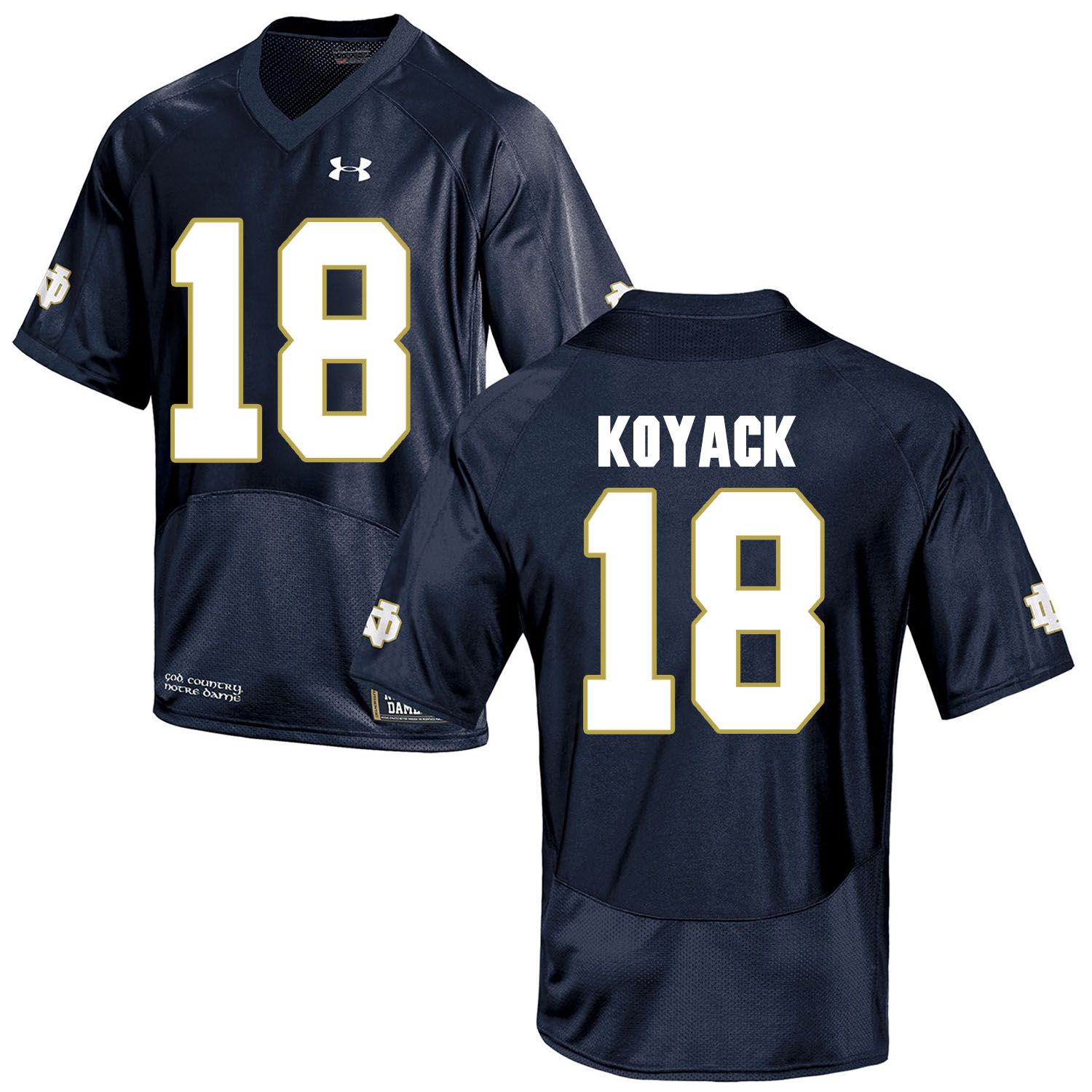 Men Norte Dame Fighting Irish #18 Koyack Navy Blue Customized NCAA Jerseys